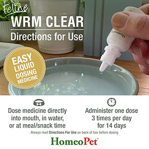 HomeoPet Feline WRM Clear, Natural Tapeworm, Whipworm, Roundworm, and Hookworm Medicine for Cats, 15 Milliliters