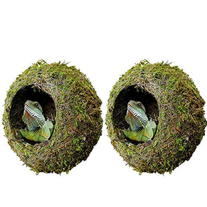 kathson 2pcs 6" Reptile Moss Cave Hide for Humidity,Mossy Hideout for Turtle Crested Gecko Spider Lizard Frog Chameleon