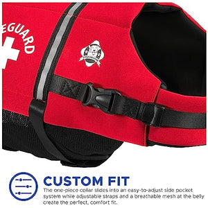 Paws Aboard Dog Life Jacket - Keep Your Canine Safe with a Neoprene Life Vest - Designer Life Jackets - Perfect for Swimming and Boating - Red, Large