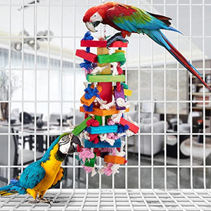 Deloky Bird Block Knots Tearing Toy -19.7 inch Multicolored Natural Wooden Parrot Chewing Toy Suggested for Macaws cokatoos,African Grey and a Variety of Amazon Parrots.(Large Size)