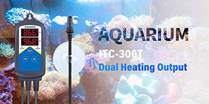 Inkbird Heating Thermostat Aquarium Reptile Submersible Probe Sensor ITC306T Relay Digital Greenhouse Temperature Controller Dual Stage Timer Switch Only Heat Plug Outlet No Cooling