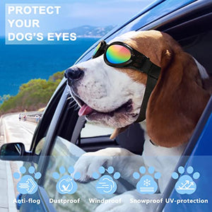 QUMY Dog Sunglasses Dog Goggles for Medium Large Breed Dogs, Wind Dust Fog Protection Eye Wear Pet Glasses with Adjustable Strap for Motorcycle Car Driving Bike Riding Hiking Swimming Over 15lbs Black