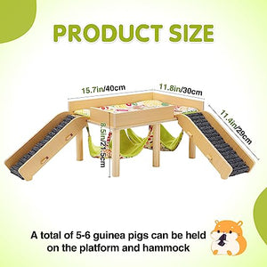 MEWTOGO Guinea Pigs Hammock with Platform, Wooden Guinea Pig Hideout with Stairs, Safe and Durable Small Pet Bed for Piggies Chinchilla Rat Hamster Bunny (Double Hammocks)