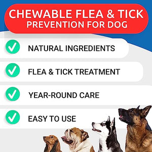 Natural Flea and Tick Prevention Chews for Dogs - Chewable Tablets for Dogs - All Breeds and Ages - Made in USA Flea and Tick Remover Supplement - Bacon - 120 Treats