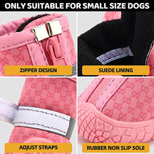 Dog Shoes for Small Dogs Boots, Waterproof Dog Booties Paw Protector for Outdoor Walking, Puppy Shoes with Reflective Strips Rugged Anti-Slip Sole for Hardwood Floors Hot Pavement Winter Snow 4PCS/Set