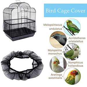 BSBMIEQM Universal Bird Cage Seed Catcher,Seed Catcher Guard Net Cover,Parrot Nylon Mesh Net Cover,Soft Airy Cage Net Stretchy Skirt for Round Square Cages(Circumference 50 inch to 90 inch，Black)