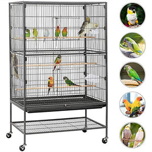 Yaheetech 52-inch Wrought Steel Standing Large Flight King Bird Cage for Cockatiels African Grey Quaker Amazon Sun Parakeets Green Cheek Conures Pigeons Parrot Bird Cage Birdcage with Stand