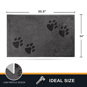 PURRUGS Dirt Trapper Door mat 24" x 35.5", Non-Skid/Slip Machine Washable Microfiber Entrance Rug, Shoes Scraper, Dog Door Mat, Super Absorbent Floor mat for Muddy Wet Shoes and Paws, Grey