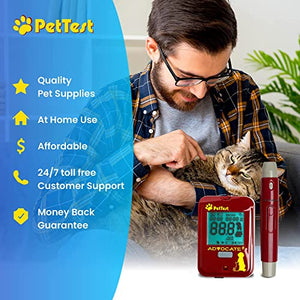 PetTest Glucose Monitoring System | Blood Sugar Check Kit for Dogs & Cats - Full Kit Includes 25 Test Strips, 25 Lancets, Red Dot Lancing Device, Glucose Meter, Carrying Case | Pets Diabetic Supplies