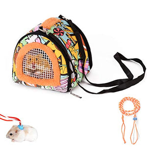 Linifar Hamster Carrier Bag, Breathable & Portable – Small Animal Travel Bag with Detachable Strap Zipper for Hedgehog Rat Squirrel Sugar Glider Tortoise