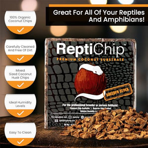 ReptiChip Compressed Coconut Chip Substrate for Reptiles 72 Quart Coco Husk Bedding Brick for Ball Pythons, Snakes, Tortoises, Geckos, Frogs, or Lizard Terrarium Tanks