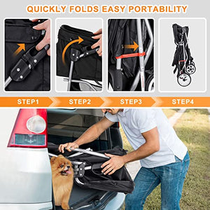 Pet Stroller 4 Wheels Dog Cat Stroller for Small Medium Dogs Cats Foldable Puppy Stroller with Storage Basket and Cup Holder