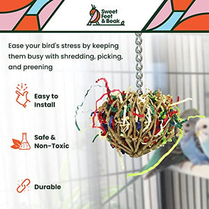 Sweet Feet and Beak Super Shredder Ball - Bird Toys Cage Accessories, Keep Your Birds Foraging for Treasures, Non-Toxic Toys for Birds Big and Small, Shredder Toy Birds Will Love Parrot to Finches