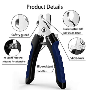 Perperqer Dog Nail Clipper,Dog Nail Trimmers with Safety Guard for Small Medium Large Breed Dog & Cat to Avoid Over Cutting,Professional Grooming Tool with Quick Sensor and Dog Nail File