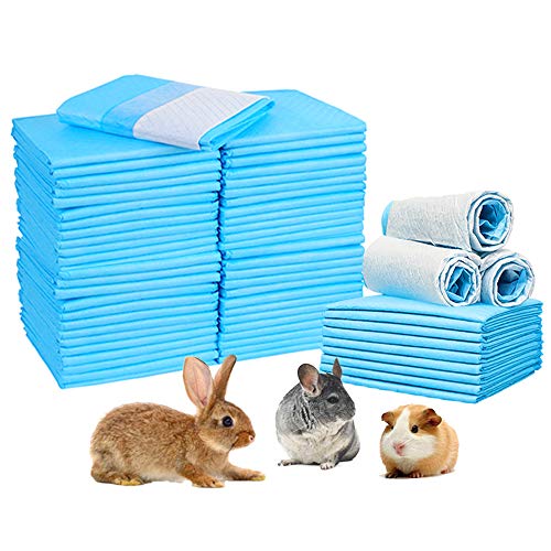 Amakunft Rabbit Pee Pads, Pet Toilet/ Potty Training Pads, Super Absorbent Guinea Pig Disposable Diaper for Hedgehog, Hamster, Chinchilla, Cat, Reptile and Other Small Animal (100pcs-18 x13, Blue)