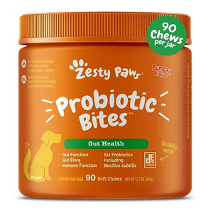 Zesty Paws Probiotics for Dogs - Digestive Enzymes for Gut Flora, Digestive Health, Diarrhea & Bowel Support - Clinically Studied DE111 - Dog Supplement Soft Chew for Pet Immune System - Pumpkin