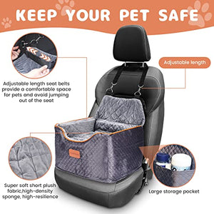 AlfaTok Memory Foam Booster Dog Car Seat with Washable Removable Cover, Elevated Pet Car Seat, Anti-Slip Sturdy Dog Booster Seats for Small Dogs 25lbs, Dog Seat Belt, Storage Pocket, Dog Blankets