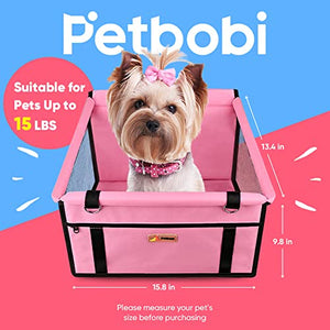 Pet Reinforce Car Booster Seat for Dog Cat Portable and Breathable Bag with Seat Belt Dog Carrier Safety Stable for Travel Look Out,with Clip on Leash with PVC Tube, Pink