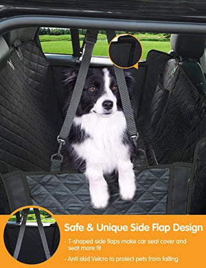 nzonpet 4-in-1 Dog Car Seat Cover, 100% Waterproof Scratchproof Hammock with Big Mesh Window, Durable Nonslip Pets Back Cover Protector for Cars Trucks SUVs - Black