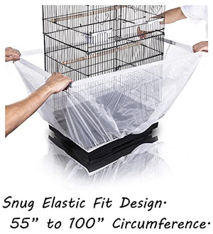 Tamu style Bird Cage Seed Catcher, Large, Stretchy Form Fitting Mesh Skirt Cover for Parrot Enclosures, Light and Breathable Fabric, Prevent Scatter and Mess, Reusable White