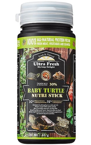 Ultra Fresh Floating Baby Turtle Food, All Natural Ingredients, Wild Sword Prawn, Calcium Vitamin D Enriched for Picky Aquatic Baby & Juvenile Turtles, Baby Turtle Nutri Stick 1.6 oz