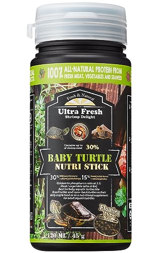 Ultra Fresh Floating Baby Turtle Food, All Natural Ingredients, Wild Sword Prawn, Calcium Vitamin D Enriched for Picky Aquatic Baby & Juvenile Turtles, Baby Turtle Nutri Stick 1.6 oz