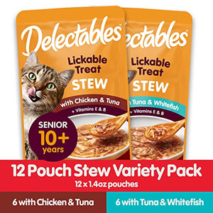 Hartz Delectables Stew Senior Lickable Wet Cat Treats, Multiple Flavors 12 Count (Pack of 1)