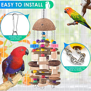 KATUMO Bird Toy, Large Parrot Toy Durable Wooden Blocks Bird Chewing Toy Parrot Cage Bite Toy for African Grey, Cockatoo, Amazon Parrot, Mini Macaw, Medium to Large Birds