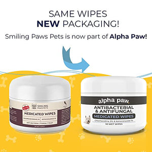 Smiling Paws Pets - Antibacterial & Antifungal Wipes for Dogs & Cats (with Chlorhexidine & Ketoconazole)