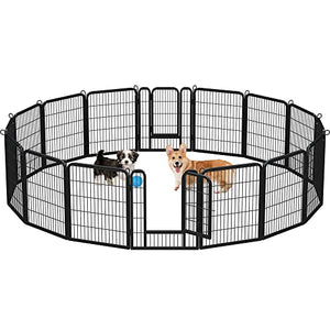 Yaheetech Outdoor Dog Playpen, Dog Pen Fences 16 Panels 32" Height Puppy Pet Playpen for Small/Medium Dogs Exercise Pen with 2 Doors Indoor Playpen for The Yard RV Camping