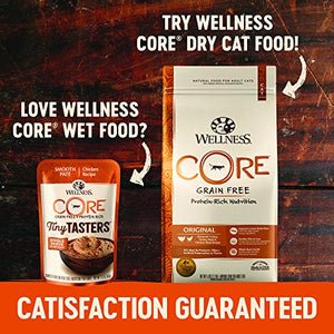 Wellness CORE Tiny Tasters Wet Cat Food Topper, Grain Free, Complete & Balanced Nutrition Made with Real Meat, No-Mess Pouches, 12 Pack (Adult Cat, Land Variety Pack)