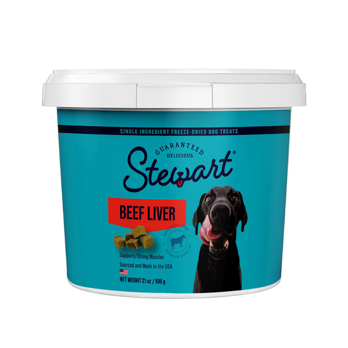 Stewart Freeze Dried Dog Treats, Beef Liver, Grain Free & Gluten Free, 21 Ounce Resealable Tub, Single Ingredient, Made in USA, Dog Training Treats