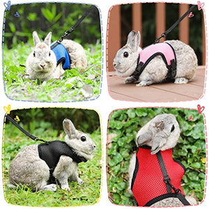 Pettom Bunny Rabbit Harness with Stretchy Leash Cute Adjustable Buckle Breathable Mesh Vest Harness and Leash Set for Kitten Small Pets Holland Lop Bunnies Walking (S(Chest:9.8-12.5 in))