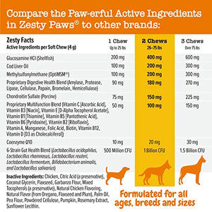 Zesty Paws Multivitamin Treats for Dogs - Glucosamine Chondroitin for Joint Support + Digestive Enzymes & Probiotics - Grain Free Dog Vitamin for Skin & Coat + Immune Health - Chicken Flavor - 90ct