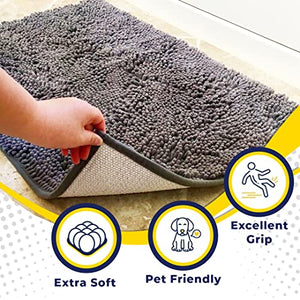 Muddy Mat® AS-SEEN-ON-TV Highly Absorbent Microfiber Door and Bath Mat and Pet Rug, Non Slip Thick Washable, Soft Chenille for Kitchen Bathroom Bedroom Indoor and Outdoor - Grey Medium 30"X19"