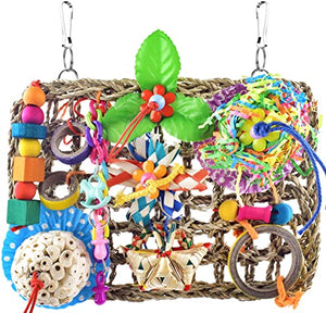 KATUMO Bird Toys, Small Parrot Foraging Toys Parakeet Climbing Mat with Toys Bird Chew Toys for Conure, Cockatiel, Lovebird, Parakeet and More Small Birds