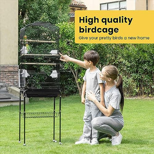 VIVOHOME 59.8 Inch Wrought Iron Bird Cage with Play Top and Rolling Stand for Parrots Conures Lovebird Cockatiel Parakeets Black