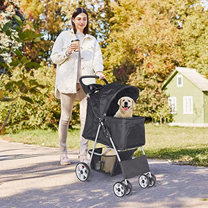 Pet Stroller 4 Wheels Dog Cat Stroller for Small Medium Dogs Cats Foldable Puppy Stroller with Storage Basket and Cup Holder