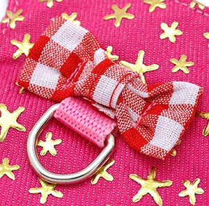 Stock Show Small Pet Outdoor Walking Harness Vest and Leash Set with Cute Bowknot Decor Chest Strap Harness for Rat Ferret Squirrel Hamster Clothes Accessory, Pink Star