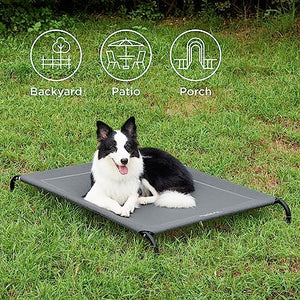 Bedsure Elevated Raised Cooling Cots Bed for Large Dogs, Portable Indoor & Outdoor Pet Hammock with Skid-Resistant Feet, Frame with Breathable Mesh, Grey, 49 inches