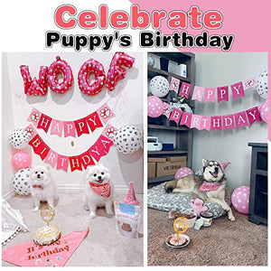 Dog Birthday Party Supplies - Dog Girl Birthday Bandanas Set with Dog Birthday Hat, Scarf, Birthday Banner, Balloons and Bowtie. Puppy Dog Pals Birthday Party Decorations.