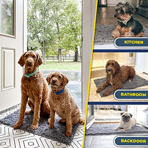 Muddy Mat® AS-SEEN-ON-TV Highly Absorbent Microfiber Door and Bath Mat and Pet Rug, Non Slip Thick Washable, Soft Chenille for Kitchen Bathroom Bedroom Indoor and Outdoor - Grey Medium 30"X19"