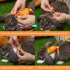 ORZECHKO Rabbit Harness and Leash - Adjustable Bunny Harness Escape Proof for Walking Runnig Hiking Camping Outdoor - Yellow Carrot Pattern Cute Small Animal Harness Leash Set