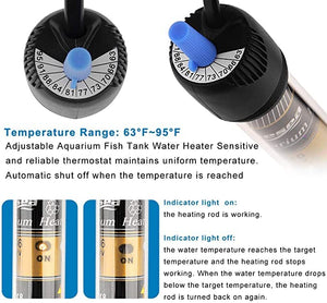 FREESEA 25 Watt Aquarium Betta Fish Tank Heater with Aquarium Submersible Thermometer