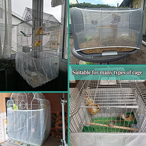 ASOCEA Bird Cage Seed Cather,Universal Adjustable Birdcage Cover Skirt Nylon Mesh Netting Parrot Parakeet Macaw African Round Square Cages Cover