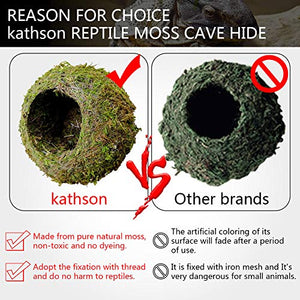 kathson 2pcs 6" Reptile Moss Cave Hide for Humidity,Mossy Hideout for Turtle Crested Gecko Spider Lizard Frog Chameleon