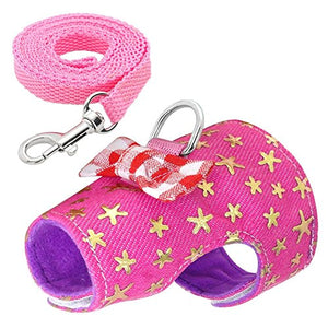 Stock Show Small Pet Outdoor Walking Harness Vest and Leash Set with Cute Bowknot Decor Chest Strap Harness for Rat Ferret Squirrel Hamster Clothes Accessory, Pink Star