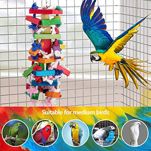 Deloky Bird Block Knots Tearing Toy -19.7 inch Multicolored Natural Wooden Parrot Chewing Toy Suggested for Macaws cokatoos,African Grey and a Variety of Amazon Parrots.(Large Size)