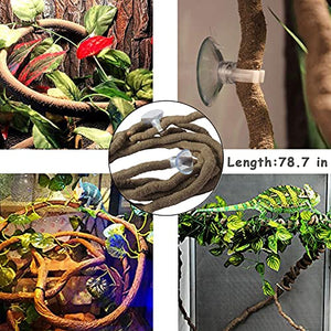 kathson Bearded Dragon Hammock Reptile Hideout Wooden Bridge Jungle Climber Vines Flexible Reptile Leaves with Suction Cups Reptile Habitat Decor for Chameleon, Lizards, Gecko, Snakes Climbing Hiding