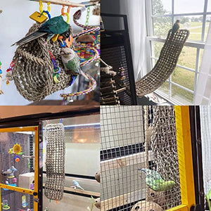 Bird Seagrass Mat,Natural Grass Woven Net Hammock Hanging on Parrot Cage with 4 Hooks,Parakeet Climbing Rope Ladder Chew Toys for Lovebird Cockatiel Conure Budgie,Cockatoo Supplies 28.3" x 6.7"